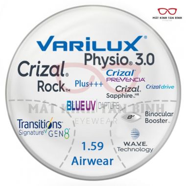 KÍNH ĐA TRÒNG Varilux® 1.59Airwear Physio® 3.0 Váng Phủ Crizal®Rock™ Chính Hãng ( Đặt Nước Ngoài)