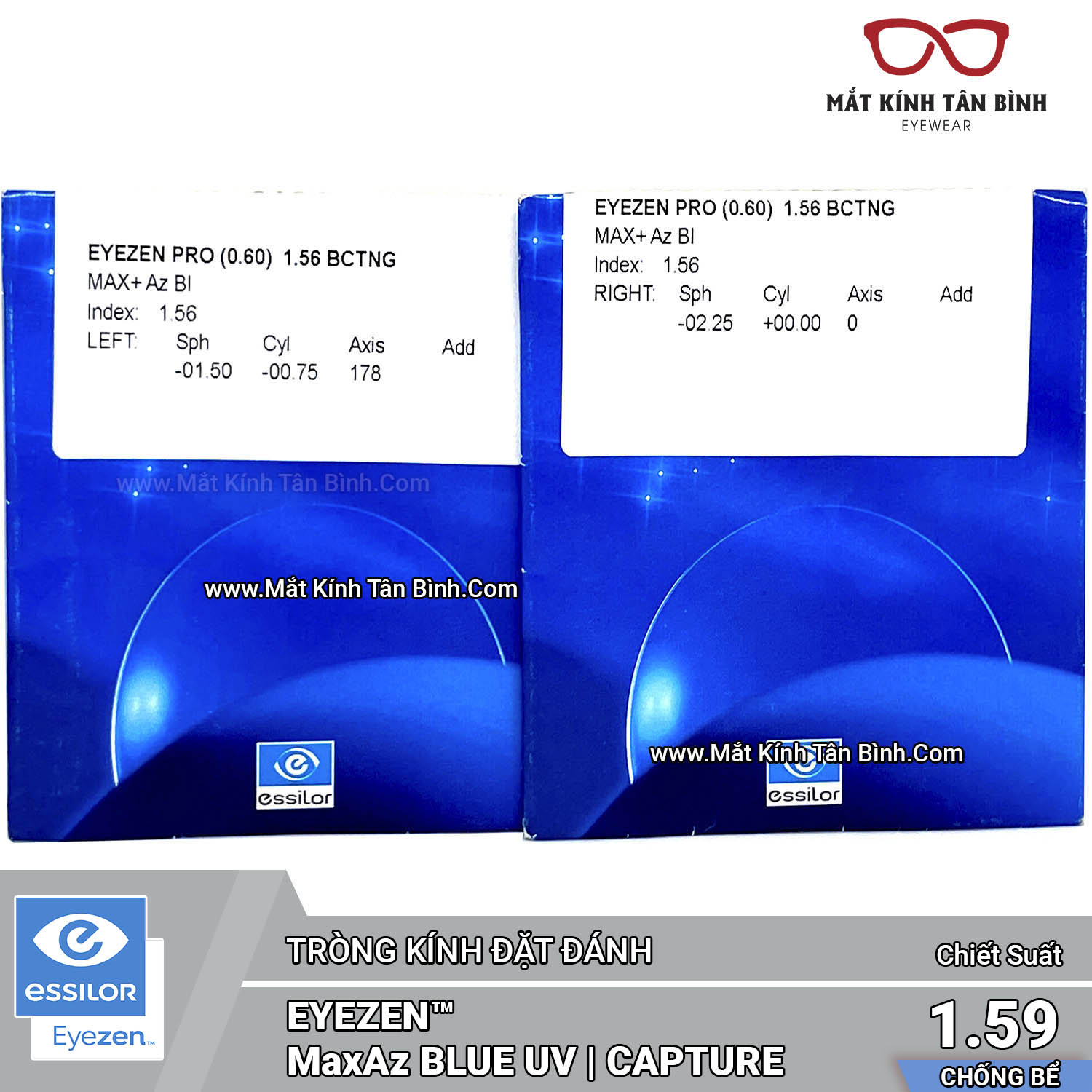 TRÒNG KÍNH Essilor 1.59 Eyezen® MaxAz BlueUV-Capture Chính Hãng ( Tròng Đặt)