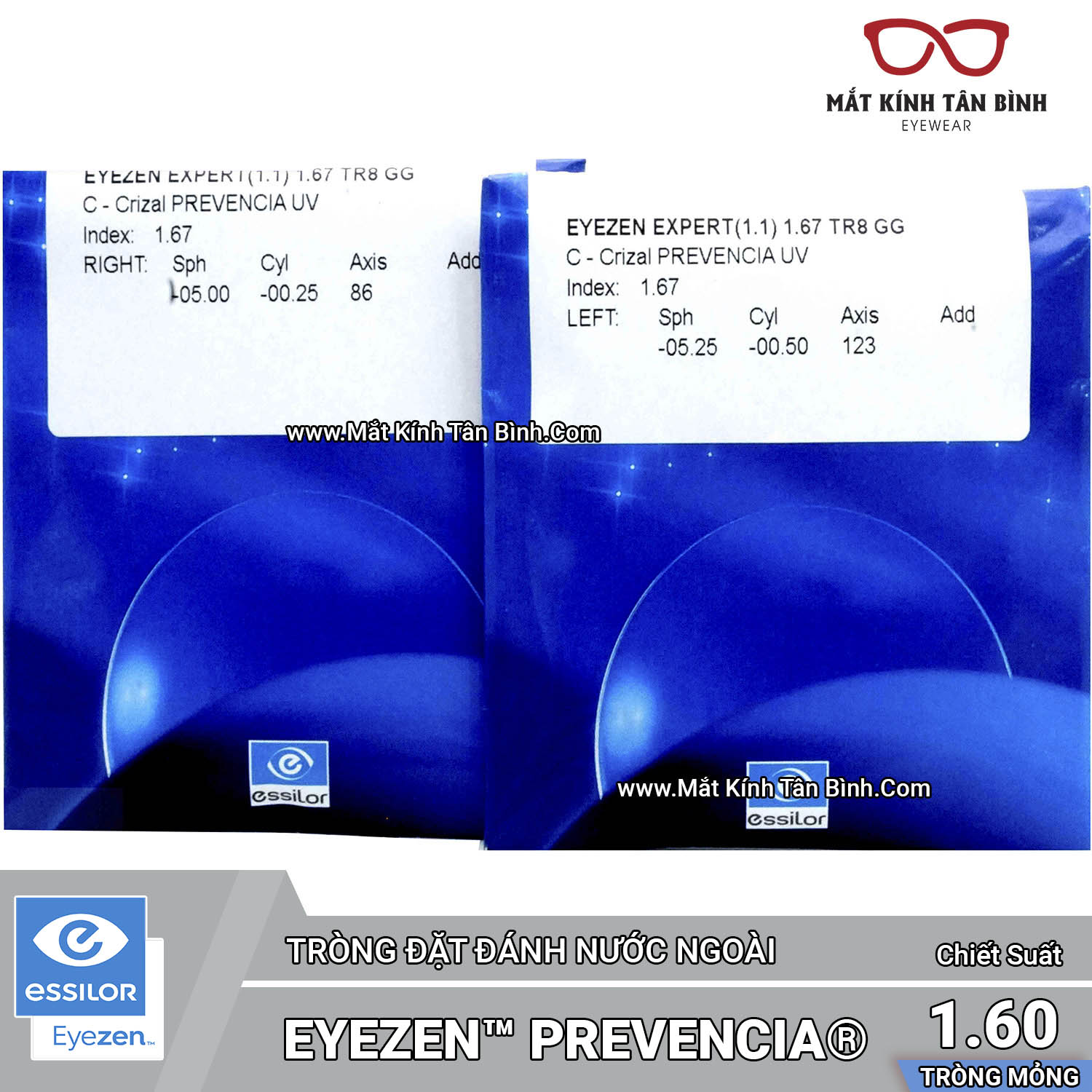 TRÒNG KÍNH 1.60 Eyezen® Váng Phủ Prevencia® - Đặt Hàng Lab Nước Ngoài