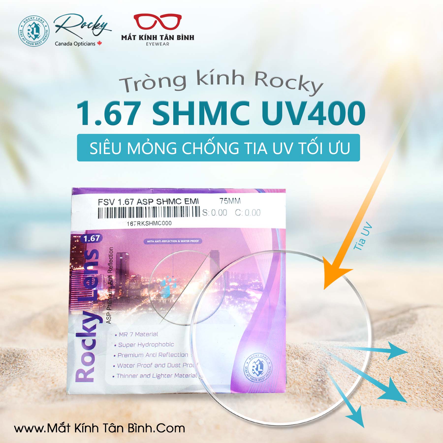 TRÒNG KÍNH ROCKY 1.67ASP UV/SHMC Chính Hãng