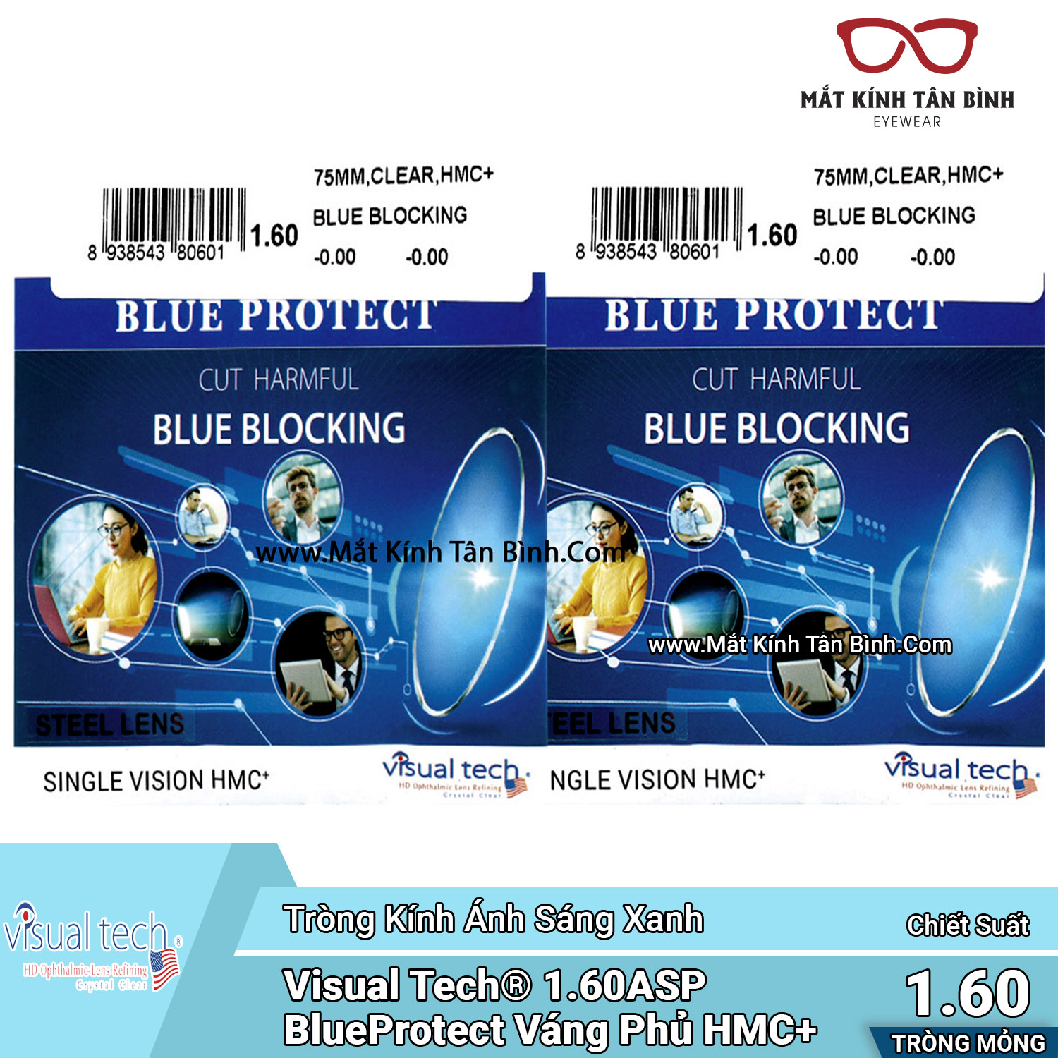 TRÒNG KÍNH 1.60SP Visual Tech® BlueProtect/HMC+ Chính Hãng