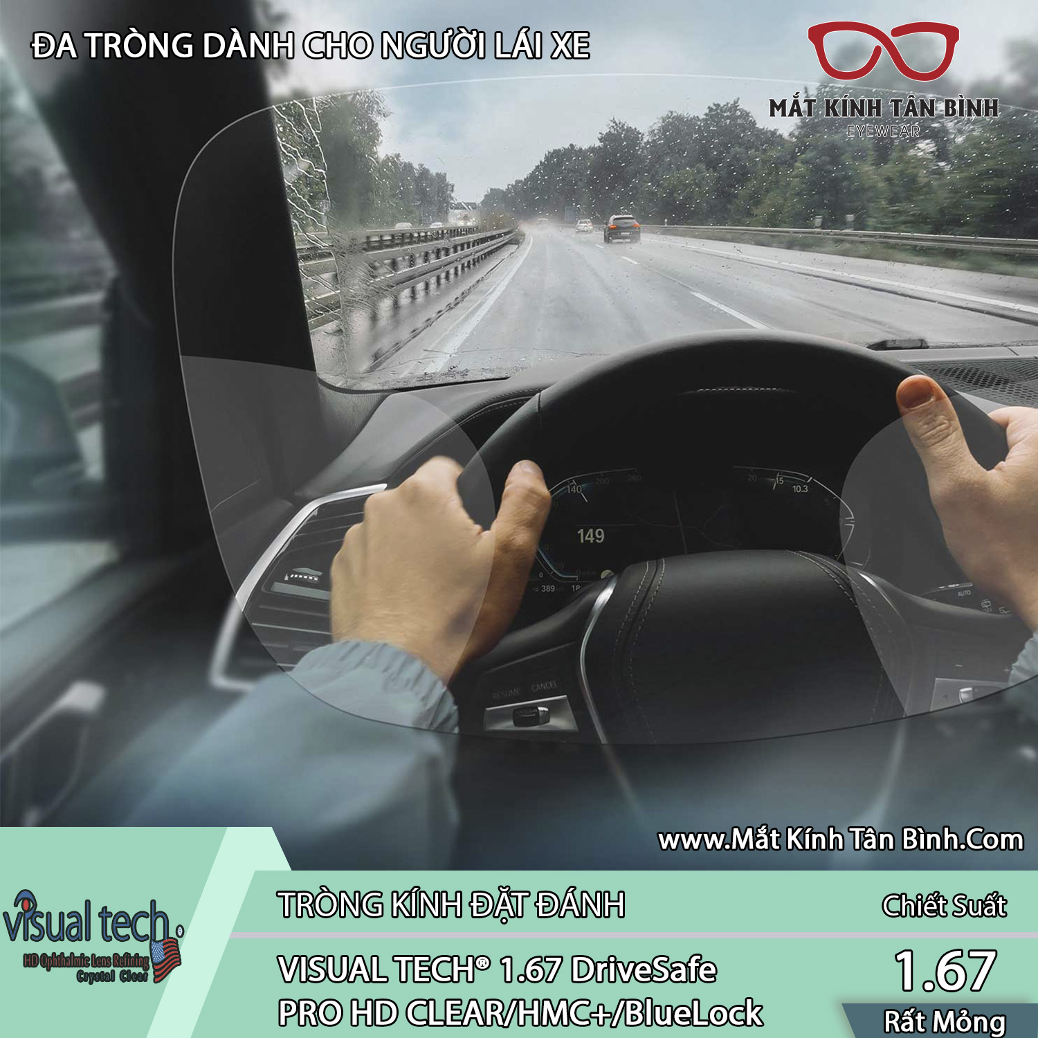 KÍNH ĐA TRÒNG  Visual Tech® 1.67 Driving PRO HD Chính Hãng